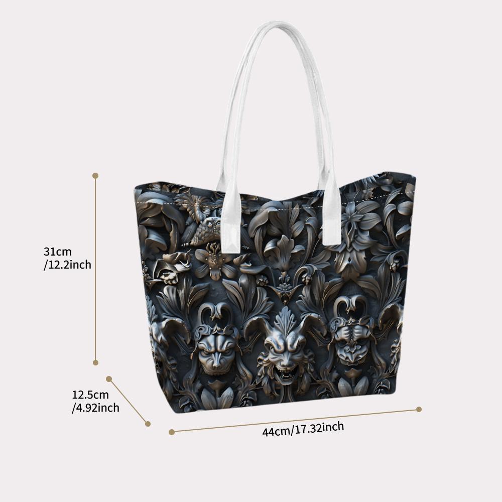 Gothic Embossed Monster Pattern Tote Bag Retro Stylish Casual Daily Handbag All-Match Commuter Shoulder Bag