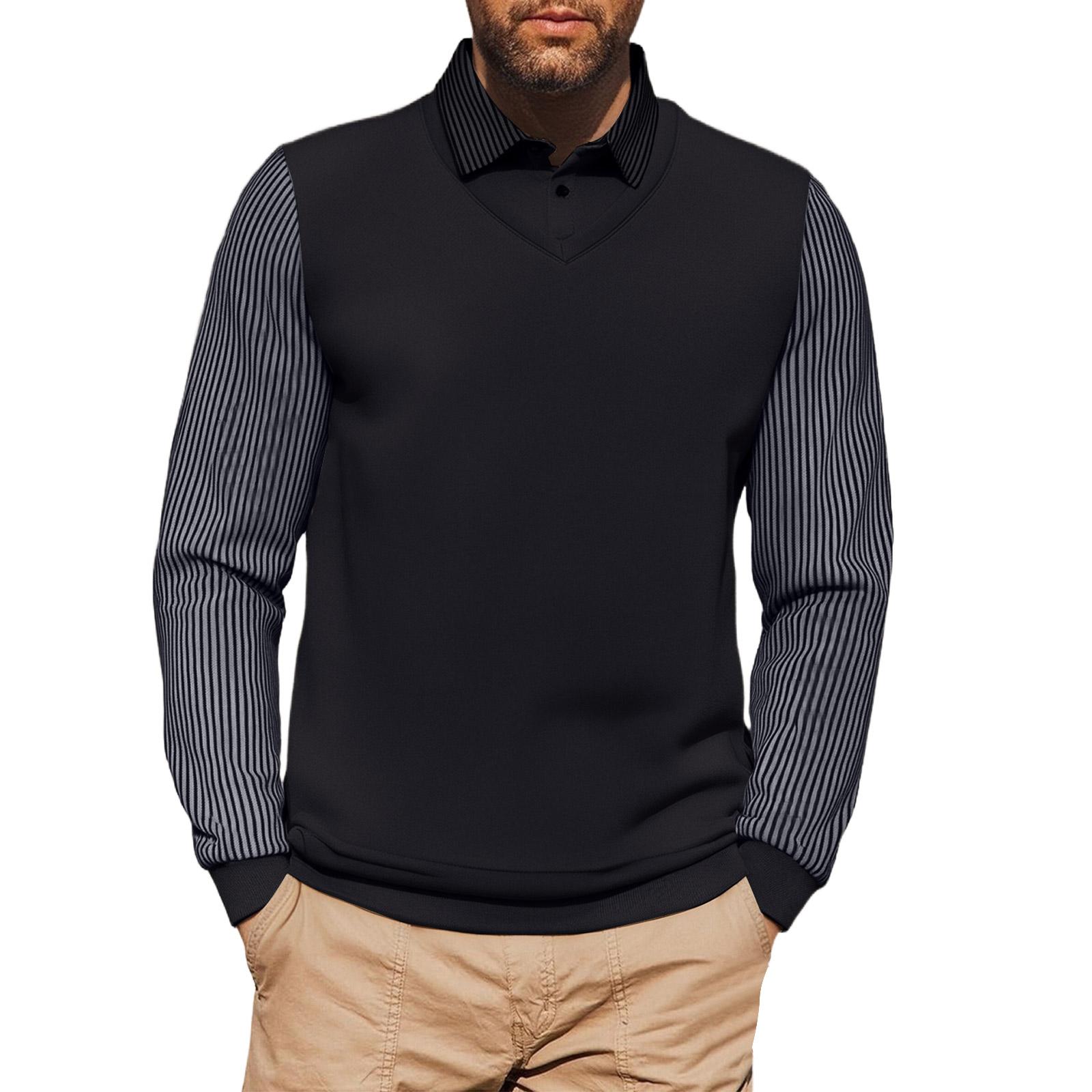 

Men T-Shirt Leisure Flip Collar Long Sleeves XXL чёрный