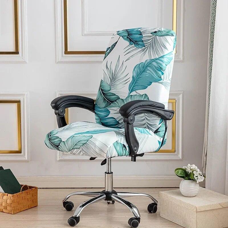 Blommig dator Kontorsstolsöverdrag Elastiskt roterande spelfåtöljöverdrag Stretch Skrivbord Säte Slipcover Funda para Silla de oficina