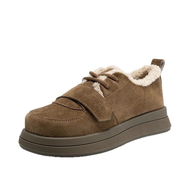 Thick-soled snow boots women's new winter plush warm fluffy cotton shoes retro giant comfortable soft leather