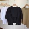 Women Cropped Tops Round Neck Short Sleeve Back Hollow Design Solid Color Tops Summer Holidays T-shirt