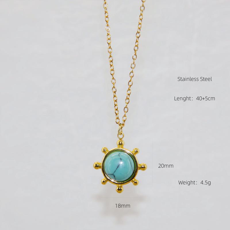 Retro Turquoise Women's Titanium Steel Necklace - Light Luxury Clavicle Chain Jewelry