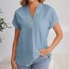 Women's Fashion Solid Color V Neck Button Pocket Short Sleeved Shirt Cotton Casual  T-shirt Top