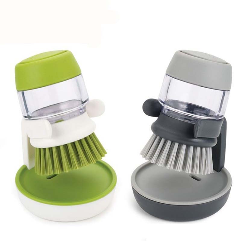 Creative Soap Dispenser + Hydraulic Pot Brush Kitchen Degreasing Brush Dishwashing Brush Squeeze Pot Dishes Household Cleaner Dishwashing Brushes