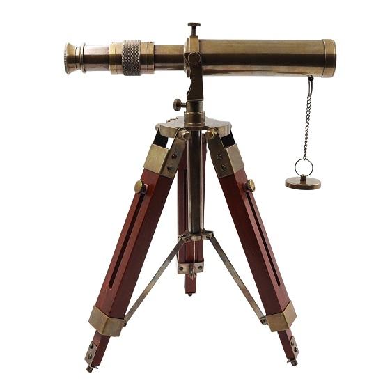 Bronze Telescope with Wooden Tripod