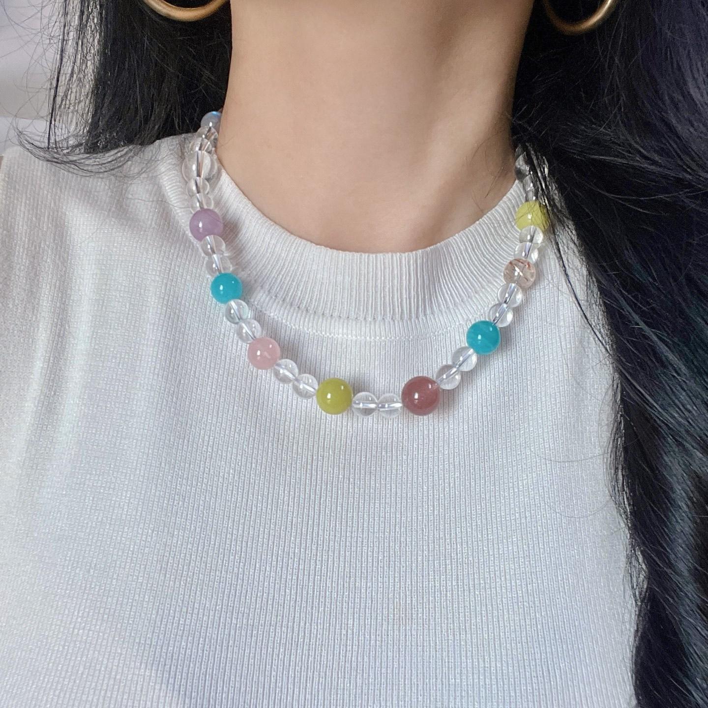

High Quality Natural White Crystal Tianhe Stone Black Gold Super Seven Purple Lithium Huiduobao Necklace