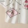 ZANZEA Women Casual Turn Down Collar Loose Short Sleeve Funny Print Stripe Blouse