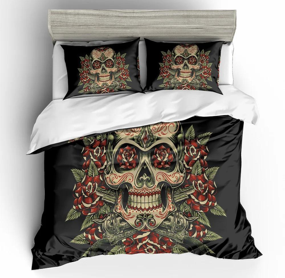 Luxury Bed Linens Set King Size All Hallows' Day Sugar Skull Duvet Sets Bedding Dekbedovertrek 240/220 Purple Pink Home Textile