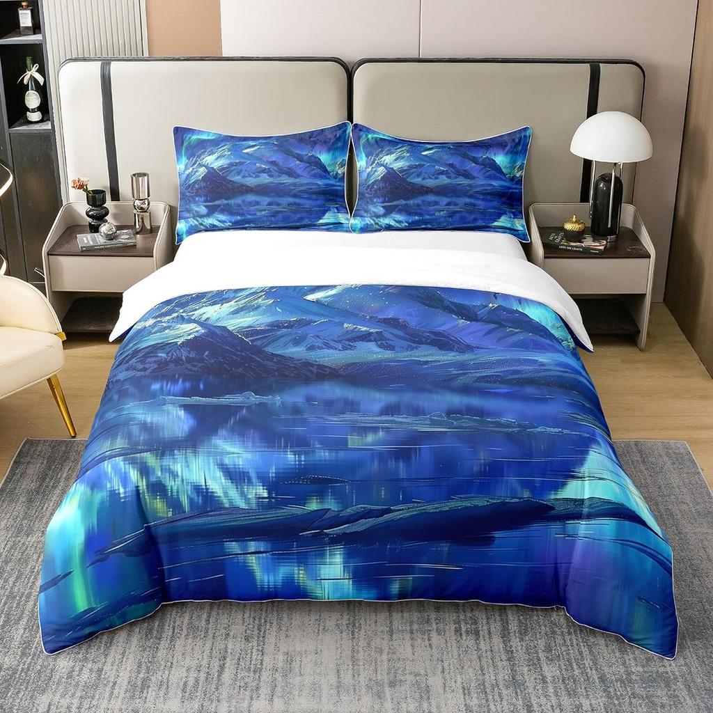 Glacier Duvet Cover Sets for Kids Teens Queen Quilt Covers Lightweight Down Bedroom Decor 2 Pillowcases 1 Duvet Cover No Quilt