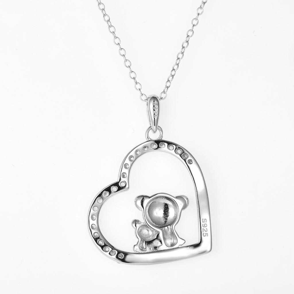 Koala Mother with Child Real Zircon Heart Pendant in Sterling Silver Mothers Day Gift