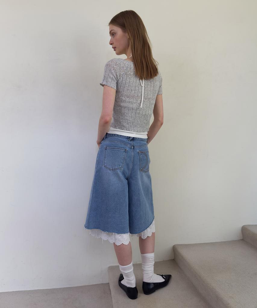 Daiaegeuneol Denim Wrap Skirt Shorts (Blue)