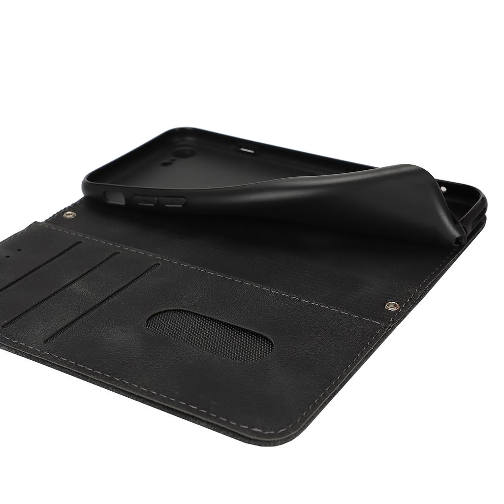 For iPhone SE (2022)/(2020)/8/7 Stand Case Magnetic Closure Skin Touch Leather Flip Phone Cover with Wallet