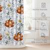 Fall Pumpkin Blue Floral Shower Curtain with Thanksgiving Harvest Pattern, Waterproof Heavy Duty Washable Bathroom Decor