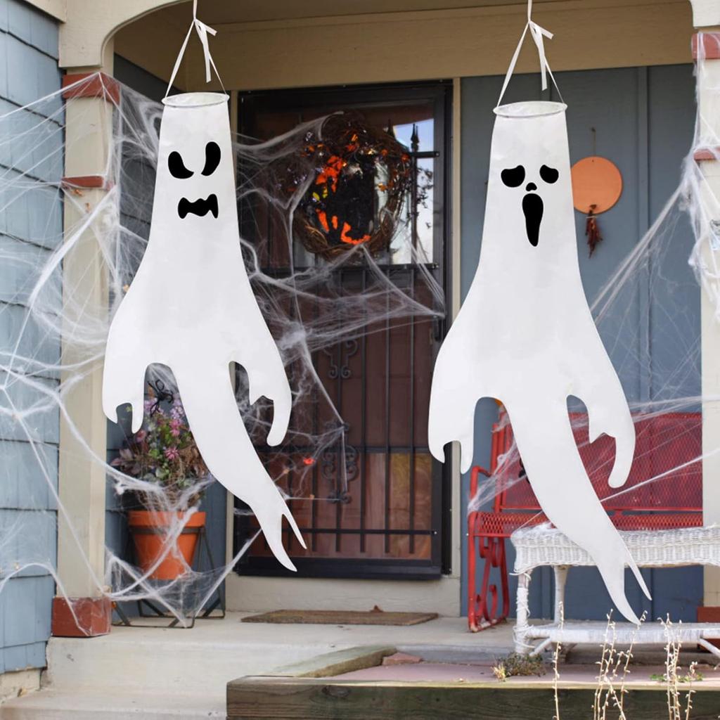 Halloween Decor Ghost Hanging LED Light Up Wind Tube Ornament for Party Scene Decoration Spooky Props Haunted House Decorations