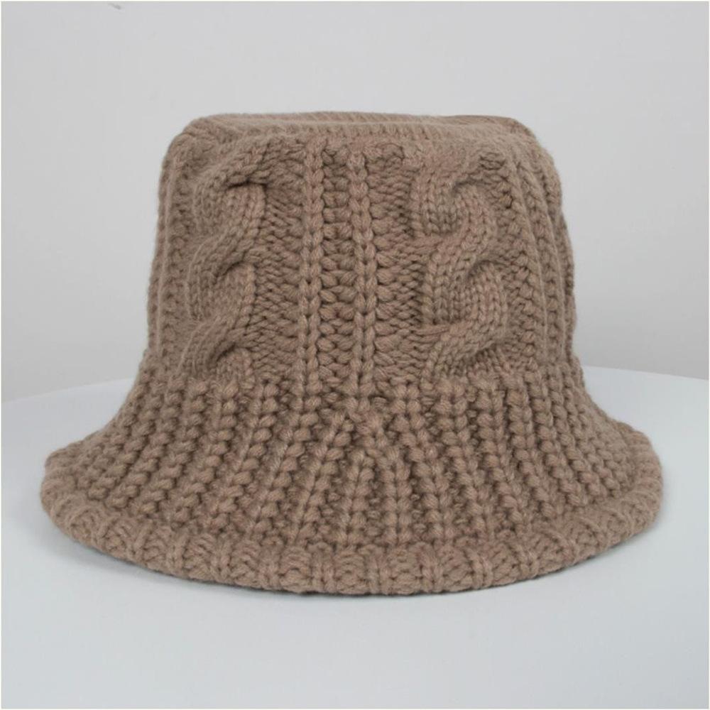 European and American winter women's twist knitted pot hat warm wide brim bucket hat soft foldable wool hat