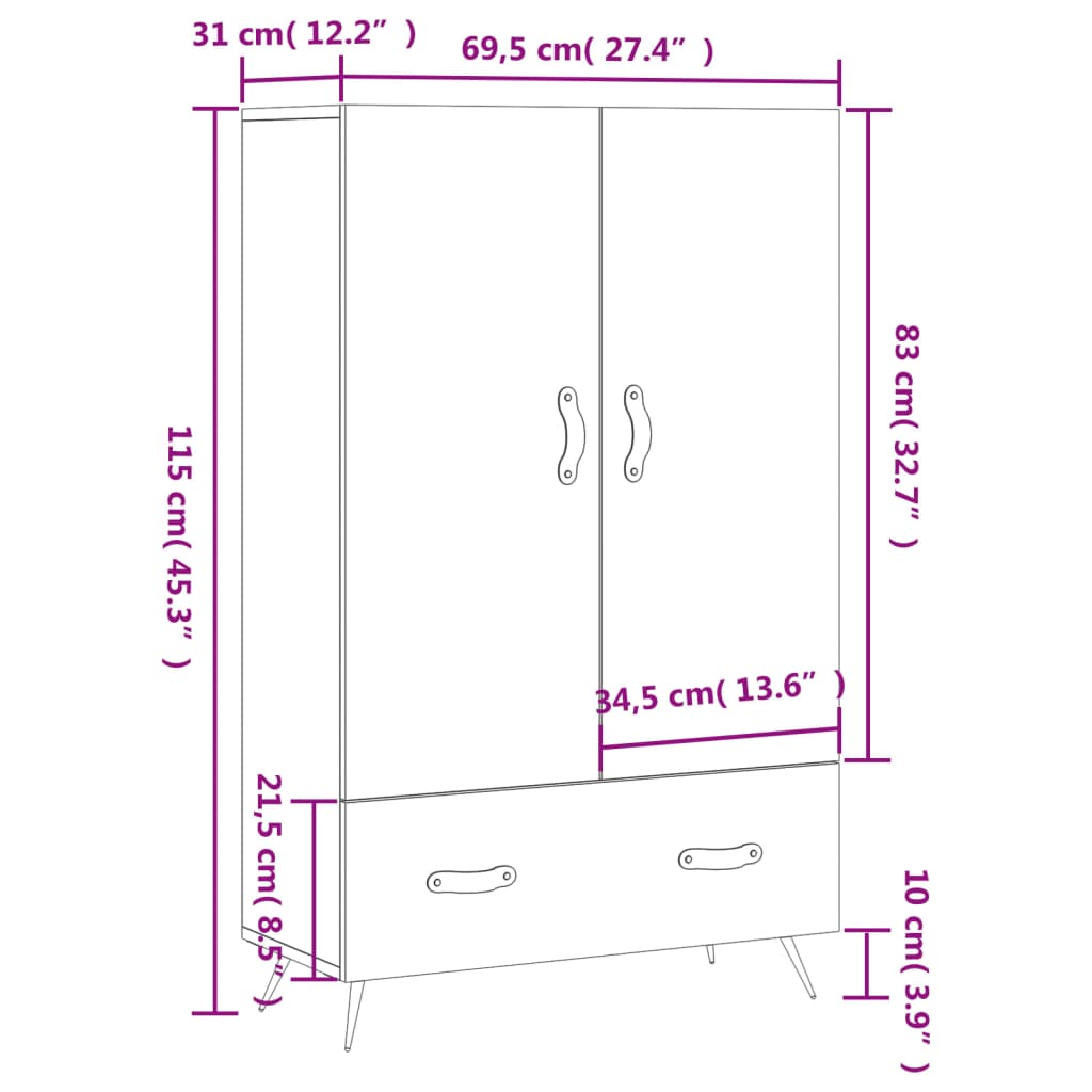 Highboard Smoked Oak 69.5 x 31 x 115 cm Particleboard