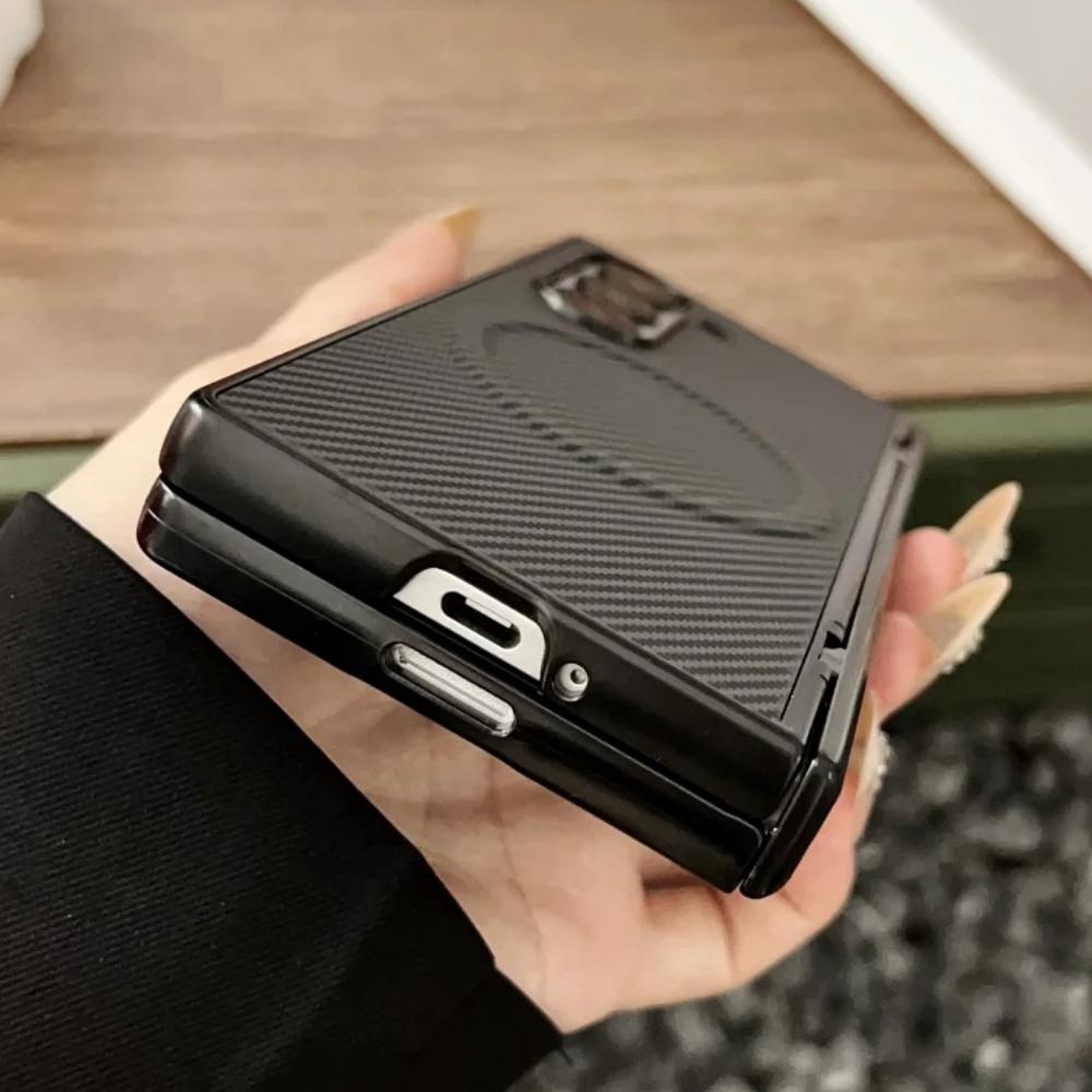 Luxury Carbon Fiber Magnetic Hinge Phone Case For Samsung ZFold 8 7 6 5 4 Z Fold8Ultra for Magsafe Soft Silicone Bumper Cover