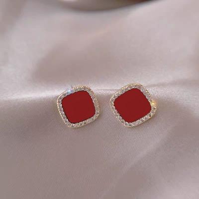 Red Earrings Ladies New Square Fashion Temperament Earrings Senior Sense Of Earrings