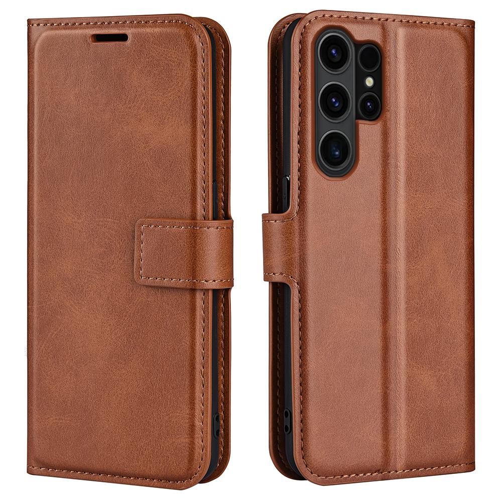 

For Samsung Galaxy S24 Ultra Case Calf Texture PU Leather Protective Wallet Phone Cover Light Brown