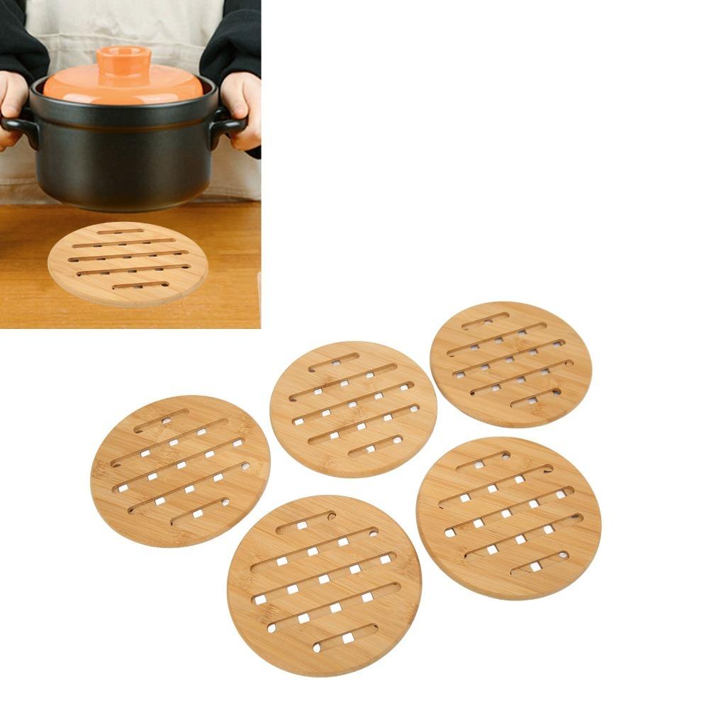 5 Pcs Heat Proof Bamboo Trivet Portable Heat Resistant Mat Durable Kitchen Hot Pads  Hot Dishes