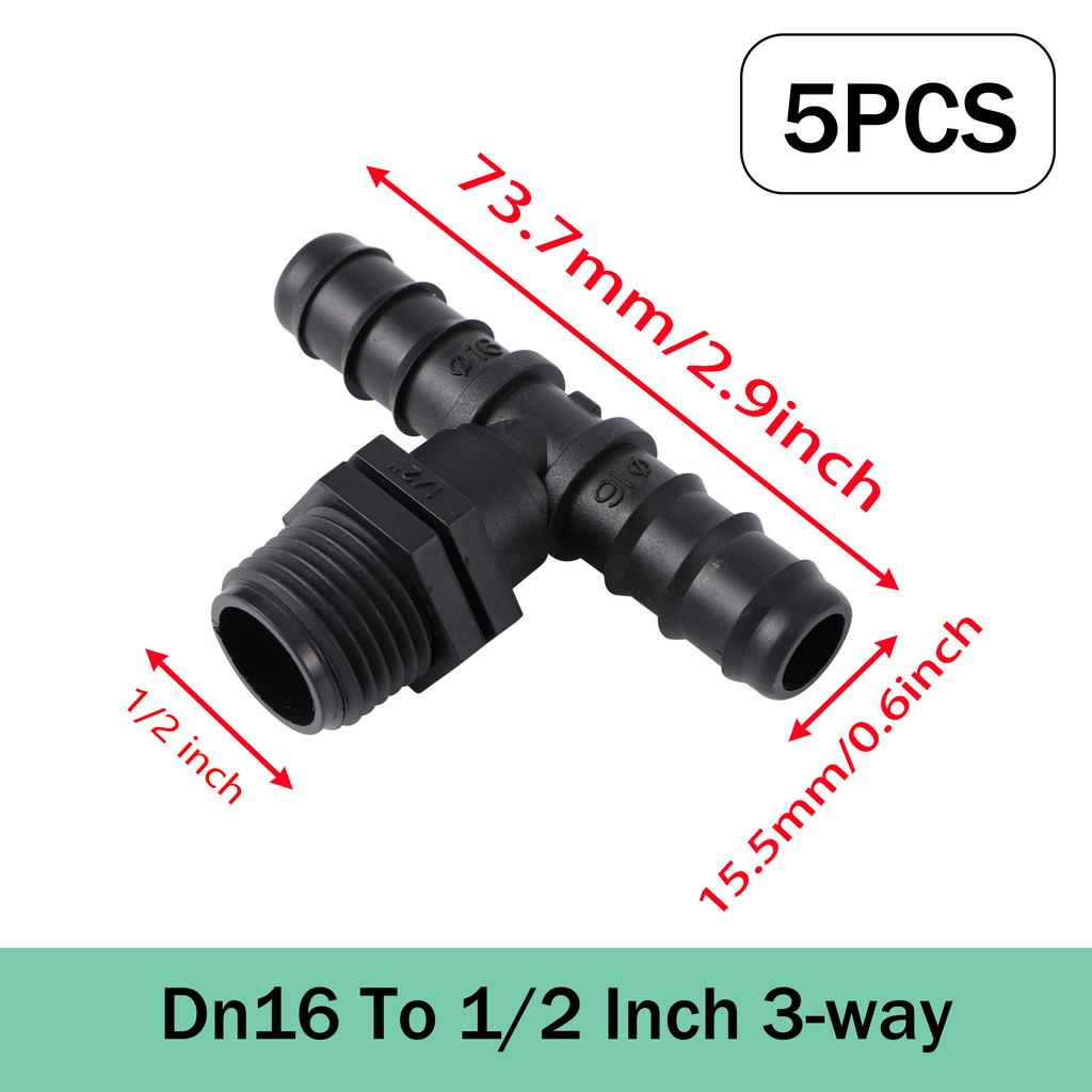 Garden Barb Irrigation Hose Connector DN16 to 3/4 or 1/2 Inch Fitting Connector for Irrigation Tube Garden Watering System