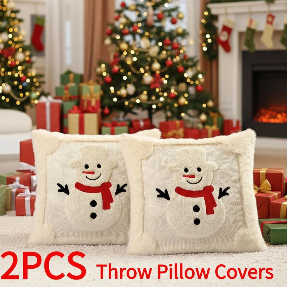 2PCS  Christmas Decorative Throw Cushion Cover Set Home Holiday Decoration Throw Pillowcase for Living Room Sofa Cushion Cover