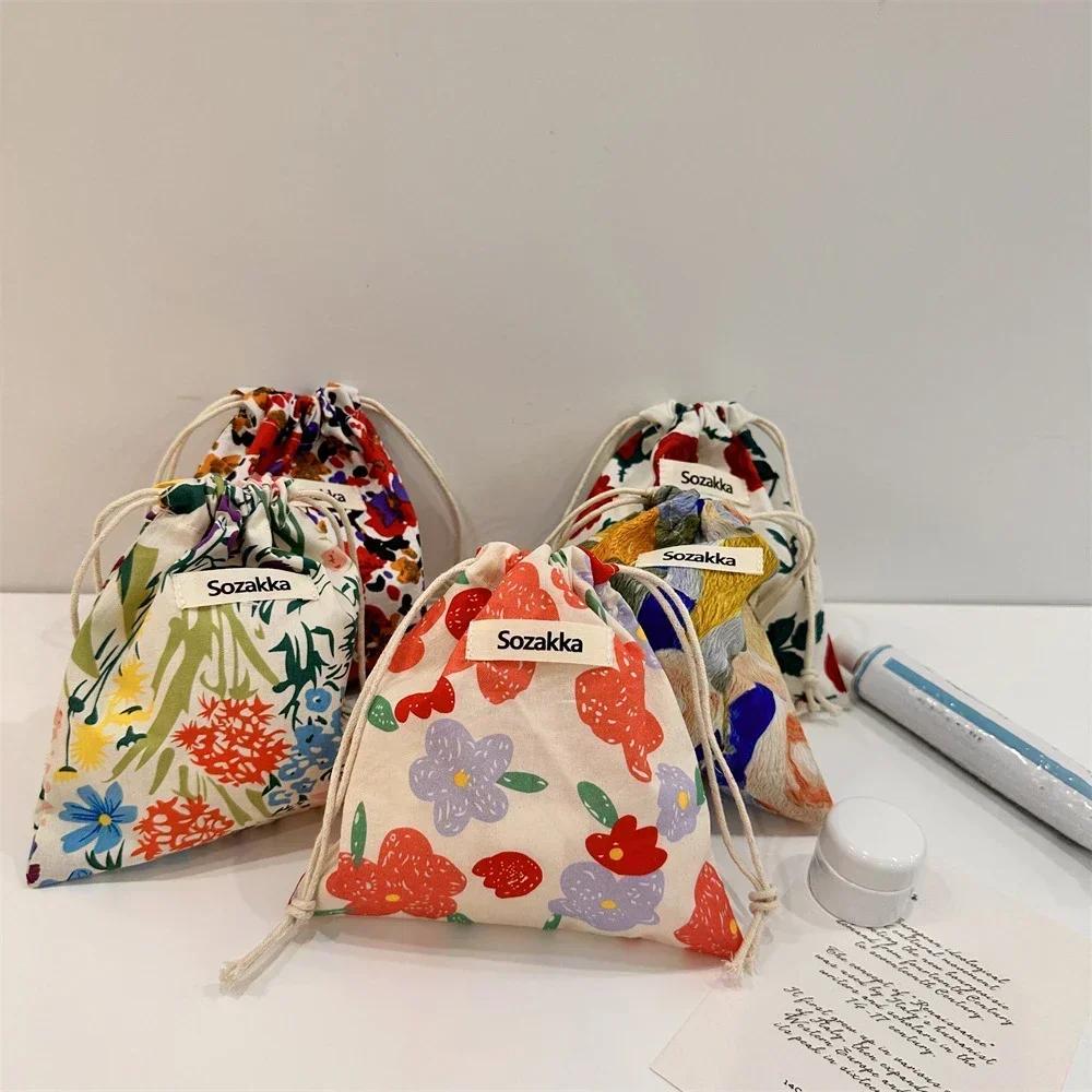 Sacchetti in Tessuto di Cotone Floreali Piccoli con Coulisse Organizer per Rossetto Articoli da Toeletta Trucco Sacchetti Portamonete Borsetta Chiavi Auricolari Sacca di Stoccaggio