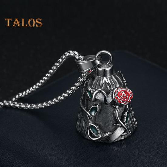 Dzwonek Luck Riding Bell Biker Guardian Lucky Bell Dzwonek ze stali tytanowej z grawerowanymi różami, wiszący dzwonek na klucze, plecak samochodowy