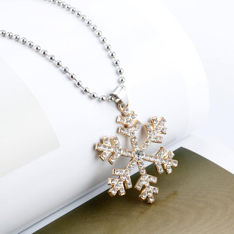 Frozen Snowflake Pendant Necklace With Crystal Finish For Travel And Holiday