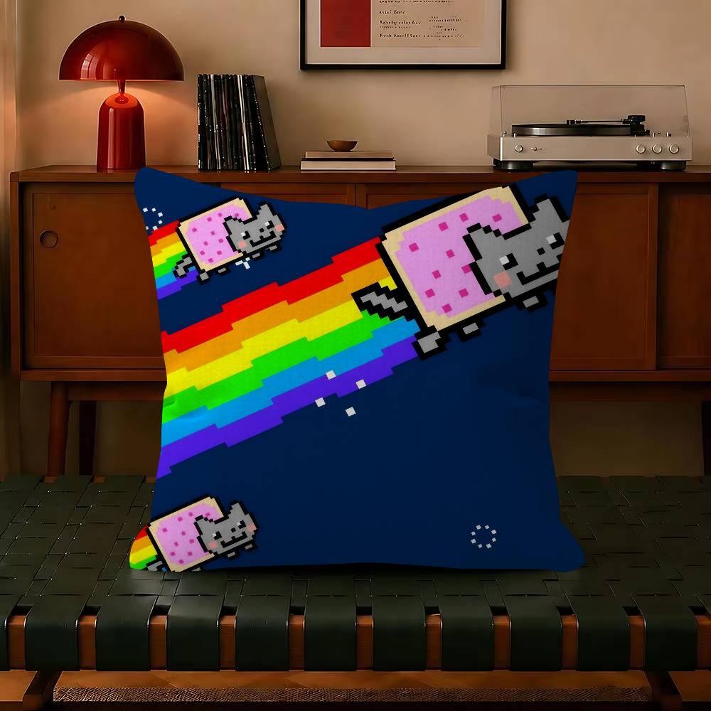 Anime N-Nyan Cat Throw Trendy-style decorative throw pillow cover insert not included fauxembroidery design