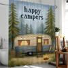 Happy Campers In Cartoon Forest Print Shower Curtain Bathroom Decoration Curtain,Hanging Curtain With Hooks Machine Washable