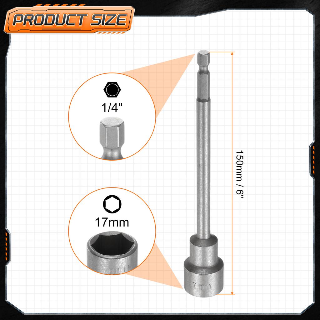 3/5pcs Nut Driver Drill Bit 5.5mm-18mm Metric Impact Socket 1/4" Hex Shank 6" Extra Long Magnetic 6-Point Sockets Bolt Setter