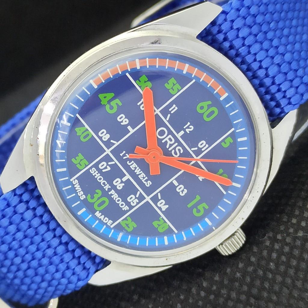 GEBRAUCHTE ORIS AUFZUG SCHWEIZER HERREN VINTAGE ARMBANDBLAU UHR 558b-a296837-1
