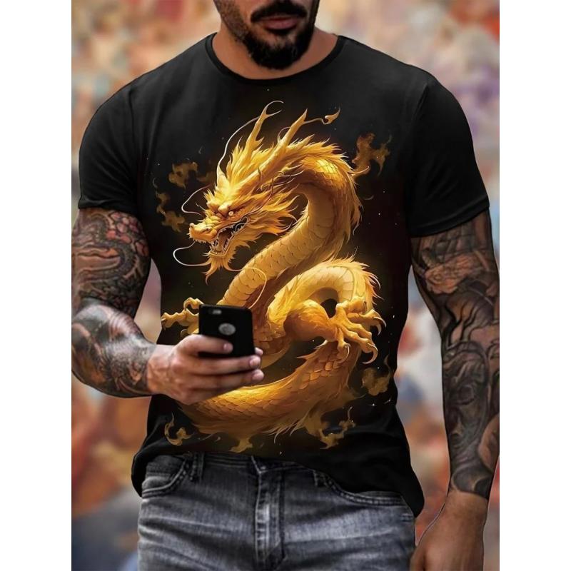 Fashion Men's Crew Neck Short Sleeve 3D Casual Color Printing Casual Short Sleeve Crew Neck T-Shirt