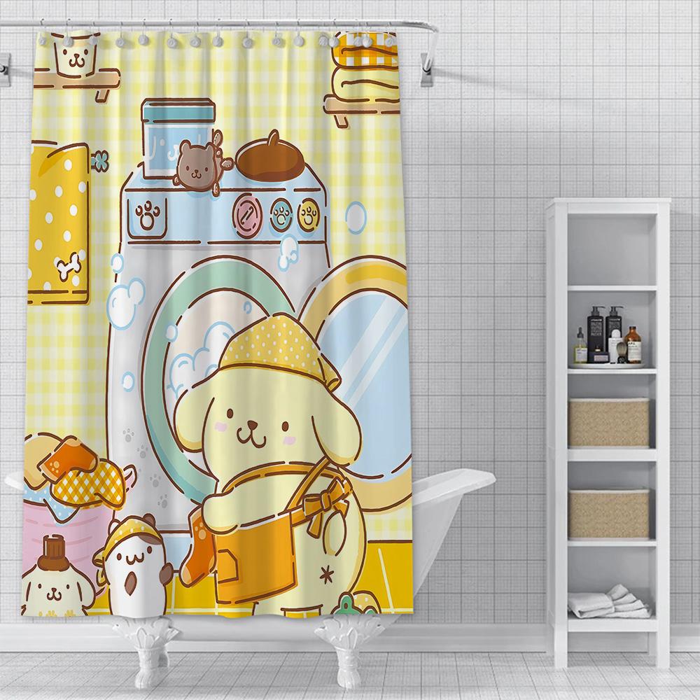 Cute Cartoon P-Pom Pom Purin Shower Curtain Waterproof Polyester Fabric Paint Colorful Bath Curtains Curtain With Hook