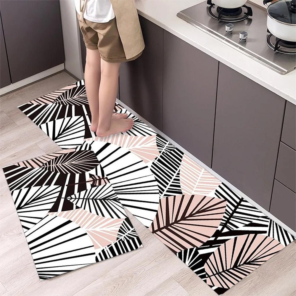 Non-slip Kitchen Carpet Leaves Pattern Rugs for Bedroom Oilproof Home Entrance Door Foot Mat Kitchen Mats for Floor Waterproof