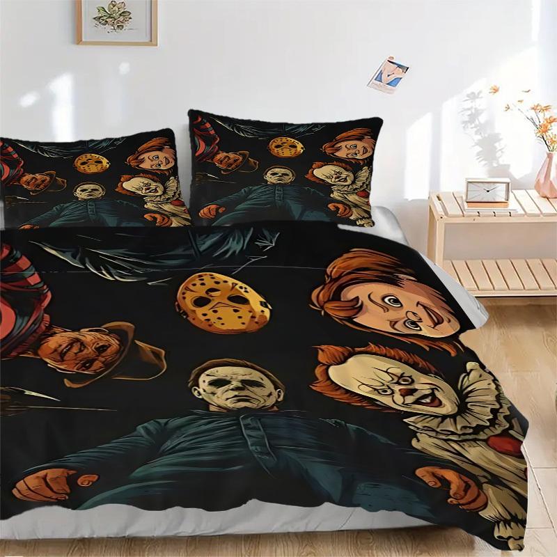 

3pcs Horror Characters Duvet Cover Set, 1 Duvet Cover + 2 Pillowcases (No Insert), High-Definition Print, Home & Dorm Set yy251208044 135x200cm