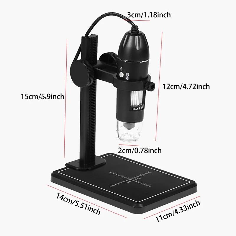 Adjustable 1600x Magnification 3 In 1 Usb Hd Desktop Electronic Digital Microscope Plastic Bracket 8 Led For Pc Phone