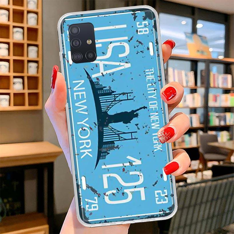 License New York Plate Number Cover Phone Case For Samsung Galaxy A12 A22 A32 A52 A72 A02S Phone Case Note 20 Ultra 10 S10 Plus