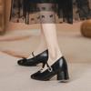 New Mary Jane Shoes Women's Thick Heel Inner Height Increase Bow Round Head Shallow Mouth One-word Buckle Soft-soled Non-slip Single Shoes