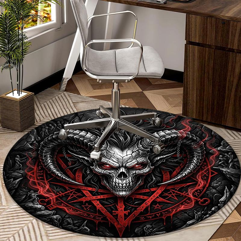 Devil's Horns And Symbols round carpet Chair cushion Round Entryway Rug, Soft Round Rugs for Living Room, Bedroom, Circle Carpet decor gifts