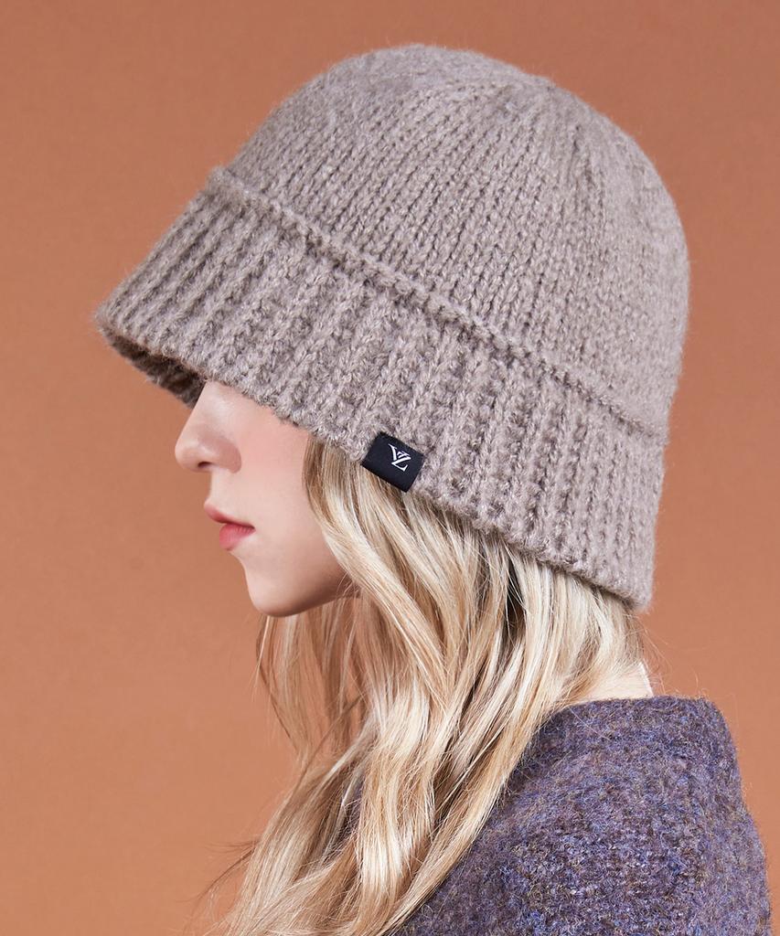 Bajal Monogram Label Wool Knit Bucket Hat Mocha