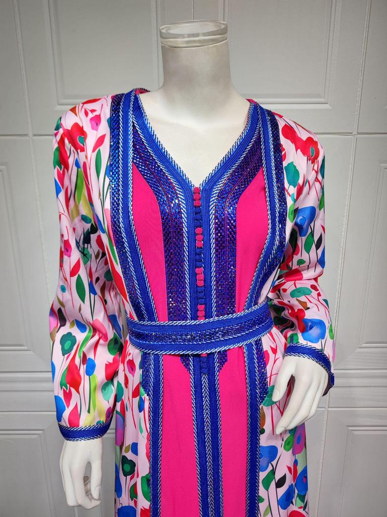 AB314 Vestido Abaya do Oriente Médio com Estampa 2023 e Conjunto Hot Drill