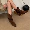 Retro thick heel two wear square head knight boots women's 2025 autumn and winter new suede belt buckle versatile and thin medium boots