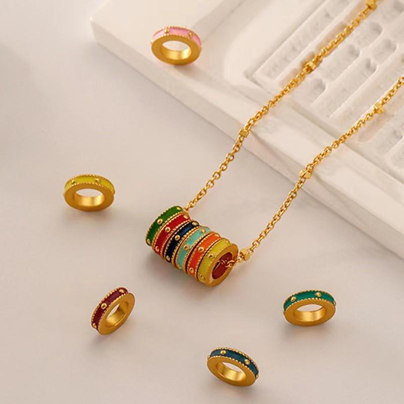 Rainbow Circle Drop Earrings Necklace Set Alloy Jewelry Women Men Minimalist Chic Dainty Accessory Necklace