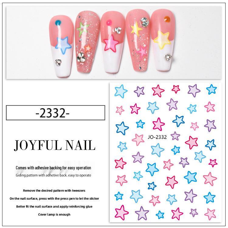 Trendy Gradient Heart & Star Nail Art Stickers - Cute Five-Pointed Star Design for Beautiful Nails