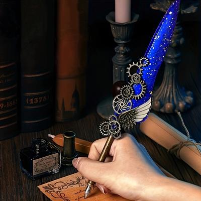 Stylo de calligraphie mécanique ambidextre avec 5 pointes métalliques personnalisées, pointe moyenne, corps rond, plume décorative rétro européenne pour débutant