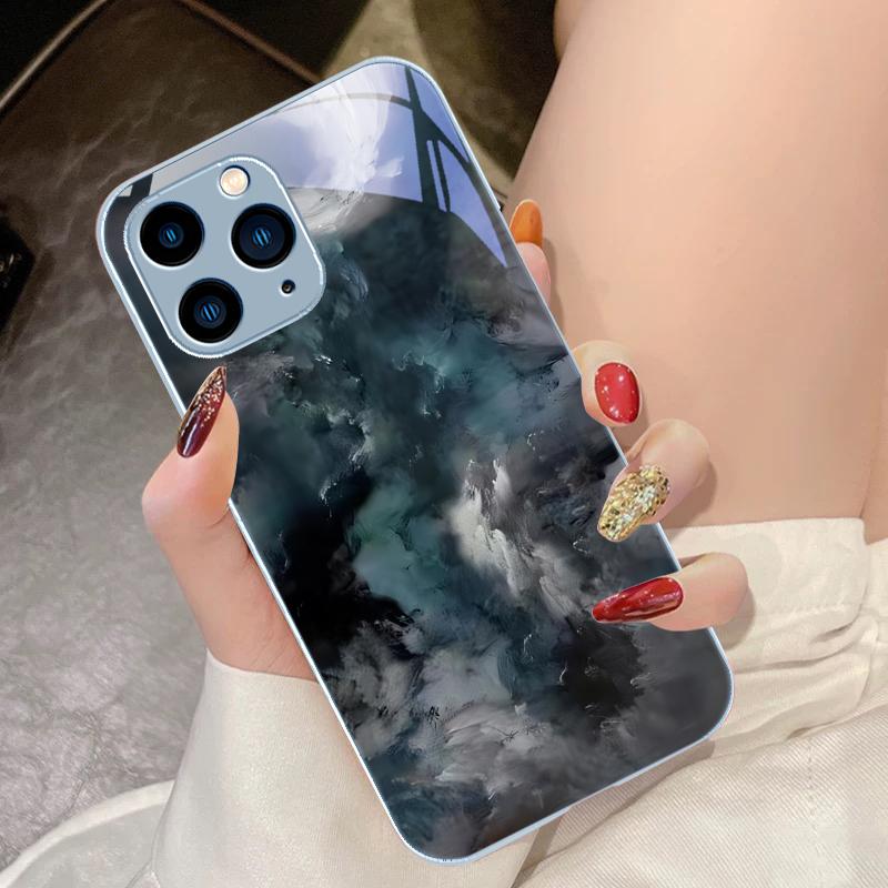 Geometrischer Farbverlauf Für iPhone 16 Pro Max 15 Pro 14 13 12 Mini 11 XS Max XR 7 8 Plus SE 2022 Gehärtetes Glas Handyhülle