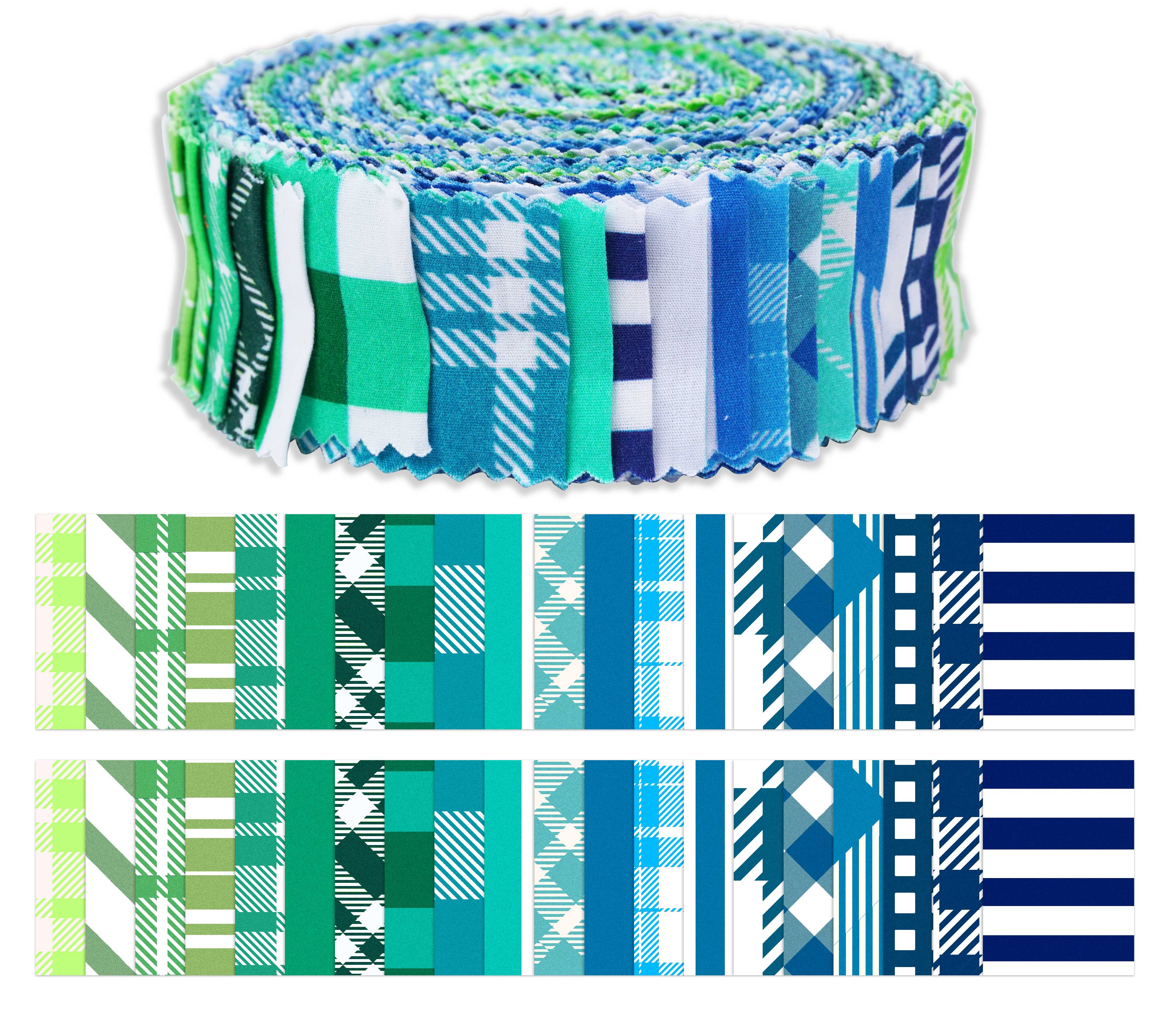 

Soimoi, 40 шт., бавовняна тканина з принтом у клітку та тартан, попередньо нарізана тканина для стьобання, ремісничі смужки 2,5 x 42 дюйма, желейний рулон – блюз і 1.5x42 inches