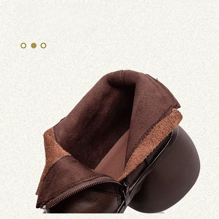 Johnature Damen Stiefeletten mit dicker Sohle, echtes Leder, runde Zehenpartie, handgefertigt, Retro-Plateauschuhe